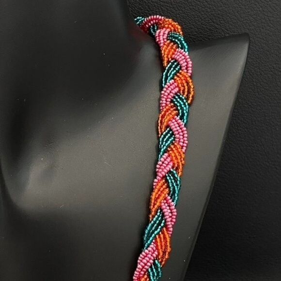 Uno Alla Volta Seed Bead Beaded Braided Statement Necklace - Picture 3 of 7